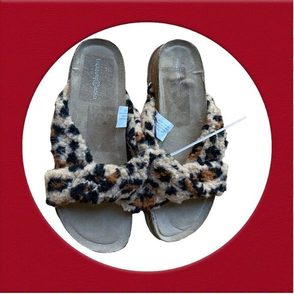 Leopard Print Sherpa Slides Sandals Treasure & Bond Size 8 - Picture 1 of 9